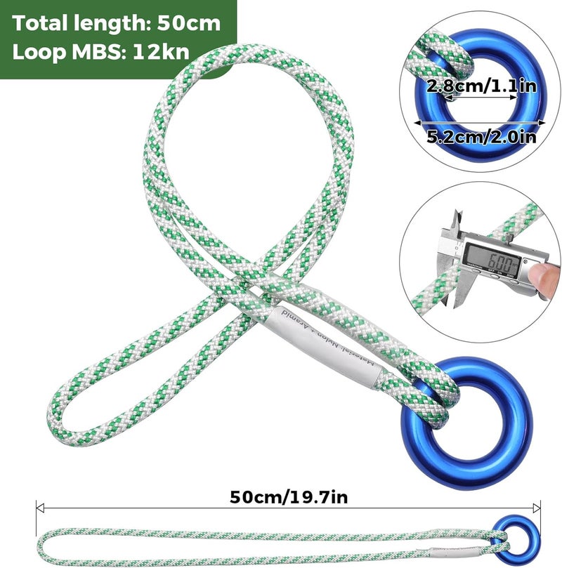 KINGTLE 6mm Prusik Loop Cord - Polyester, 48cm Length Double Braid Rope with Rappel Ring, Polyester Aramid Construction 12kN Load Capacity, Zero-Slip Grip (White) - Image 2